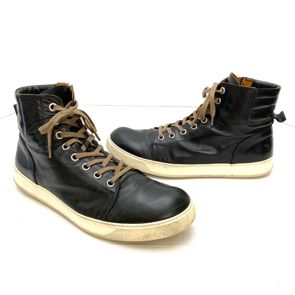Ari Soho Men's Black Leather High Top Sneakers with Lace-Up with Side Zip - Picture 1 of 14